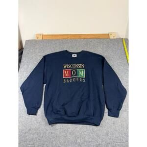 Vintage 90s Wisconsin Badgers Mom Embroidered Blue Sweatshirt Size XL USA Made